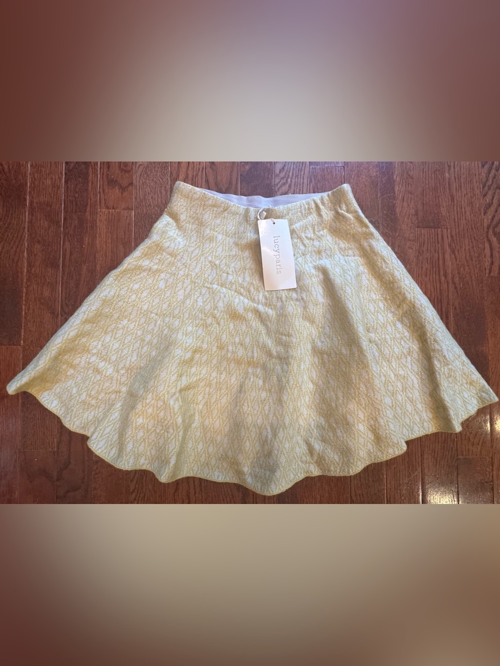 LUCY PARIS NWT Green Yellow Gray Geometric Diamond Knit Circle Swing Mini Skirt